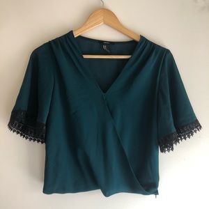 Forever 21 Emerald Lace Trim Blouse
